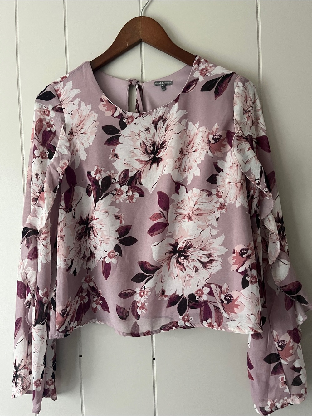 Charlotte Russe Mauve Floral Long-Sleeve Blouse